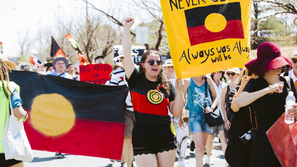 Participants in Canberra's Survival Day march on Sunday. Picture: Jamila Toderas