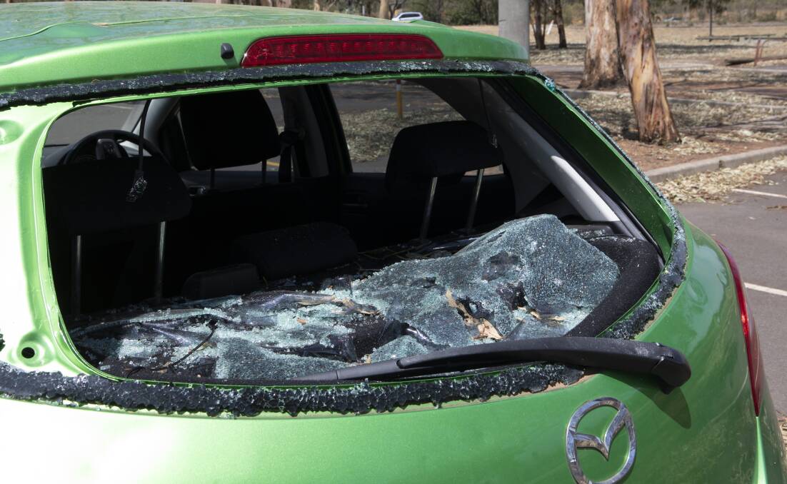 Hail damage to cars in Canberra. Picture: Jamila Toderas