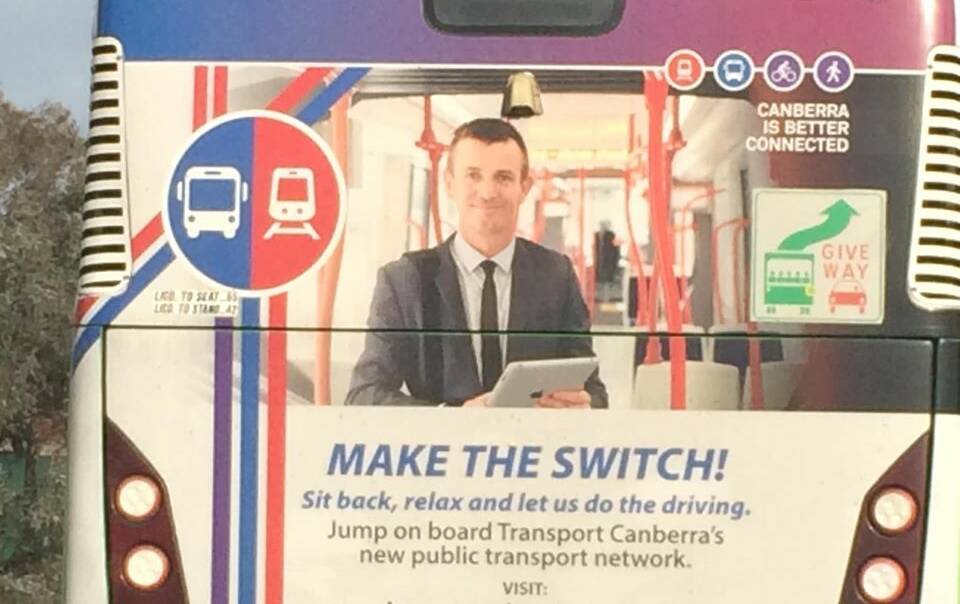 Kristian Mynott, pictured on the back of a Canberra bus for Transport Canberra. Picture: Facebook