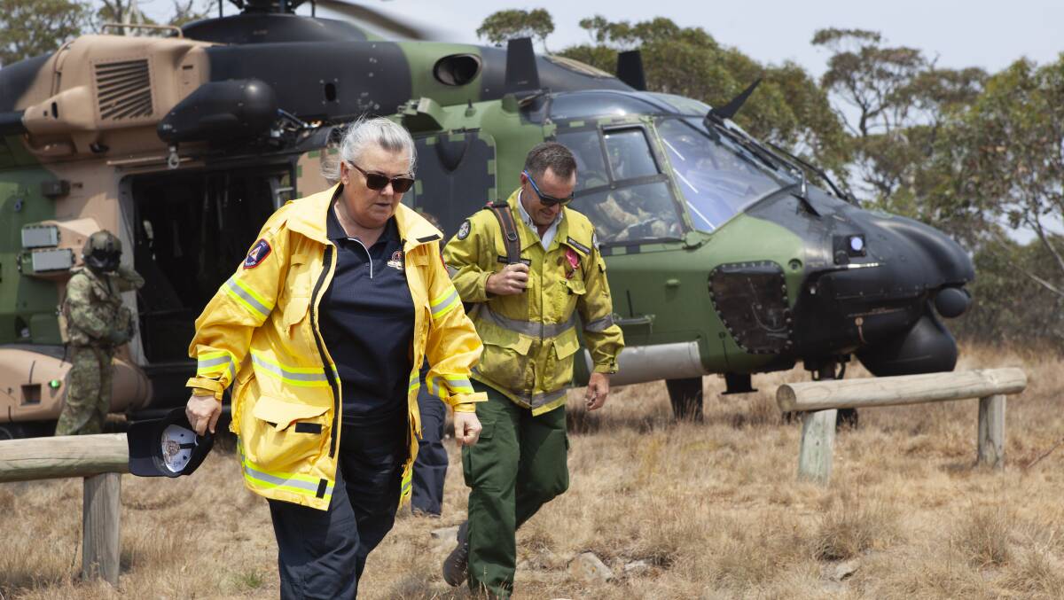 ACT Emergency Services Agency commissioner Georgeina Whelan and Parks and Conservation manager Brett McNamara. Picture: Department of Defence