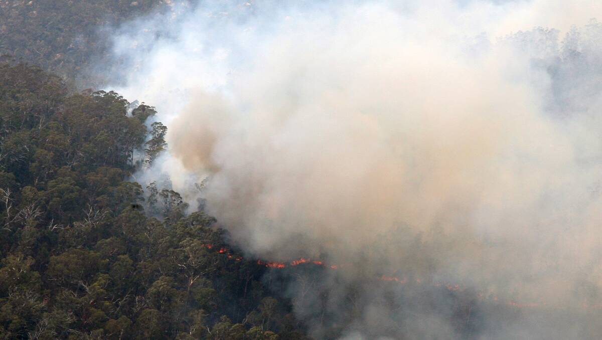 An aerial closeup of the Orroral Valley fire in Namadgi National Park in January. Picture: Department of Defence