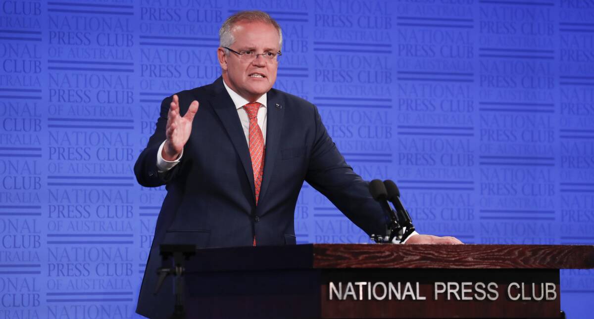 Prime Minister Scott Morrison addresses the National Press Club on Wednesday. Picture: Sitthixay Ditthavong