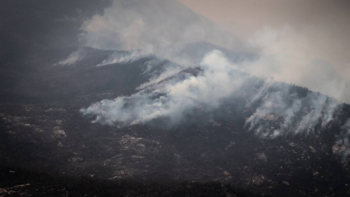 An aerial closeup of a section of the fire front of the Orroral Valley fire in Namadgi National Park earlier this year. Picture: Karleen Minney