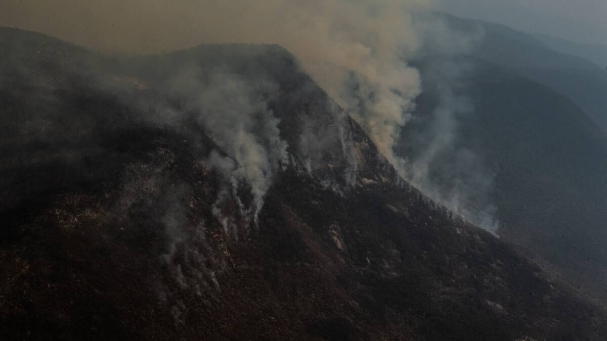 An aerial closeup of a section of the fire front of the Orroral Valley fire in Namadgi National Park. Picture: Karleen Minney