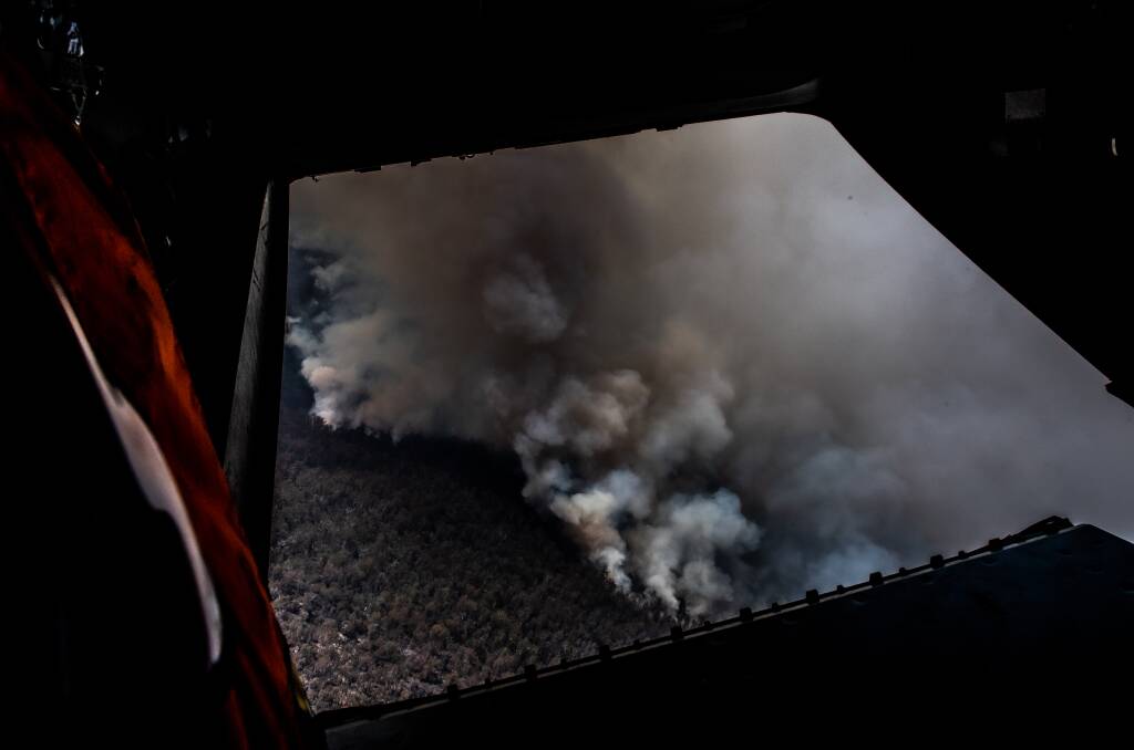 An aerial closeup of a section of the fire front of the Orroral Valley fire in Namadgi National Park. Picture: Karleen Minney.