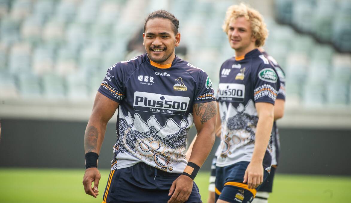 Solomone Kata was all smiles at Brumbies training on Thursday. Picture: Karleen Minney