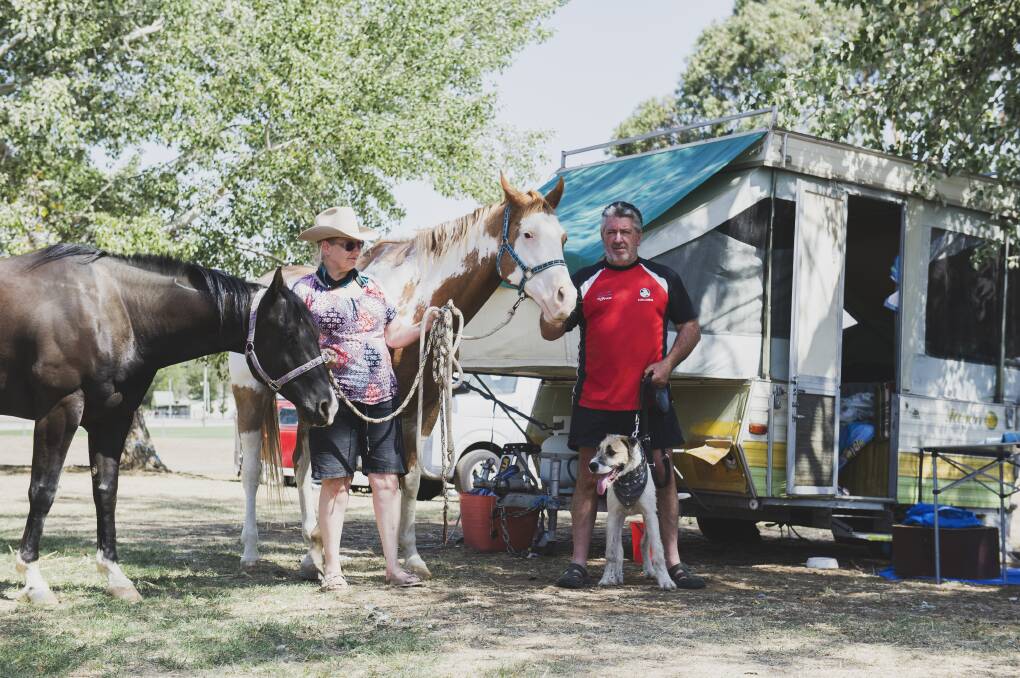 Brita and Paul Menzies, who evacuated two of their horses to EPIC, but had to leave another two behind. Picture: Dion Georgopoulos