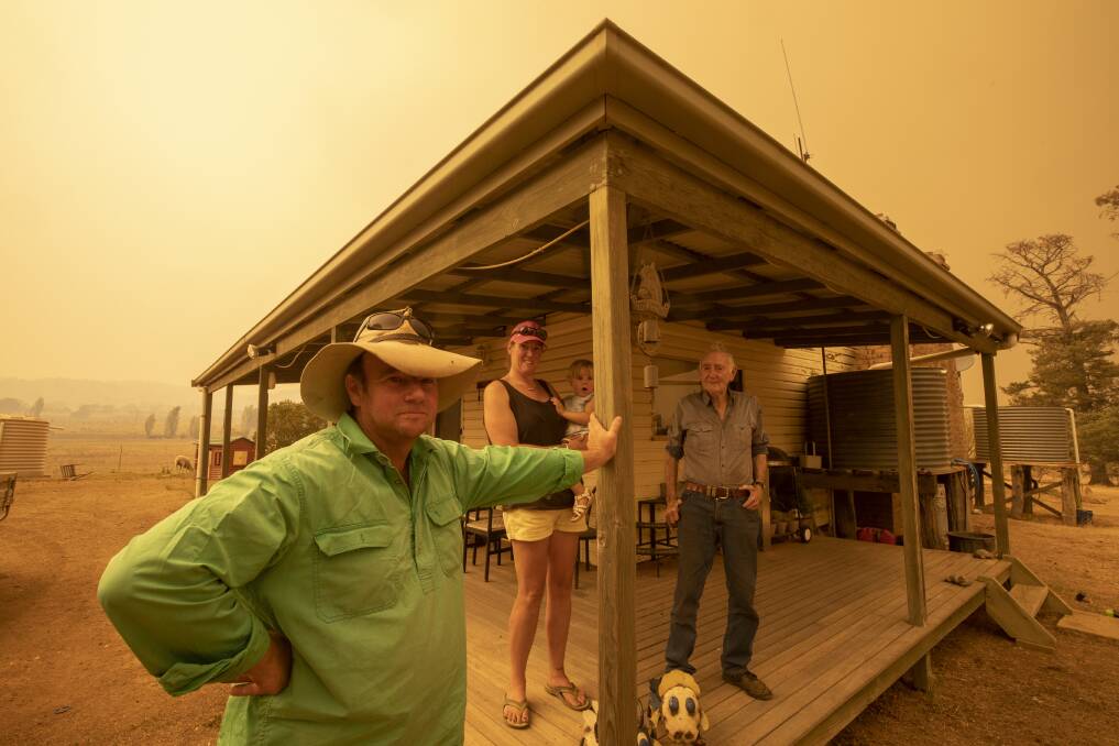 Brett, Sally, Chelsea, and Colin Povey monitored the Clear Range fire from their property Glenroy in Colinton, which has been in the family for over 100 years. Picture: Sitthixay Ditthavong