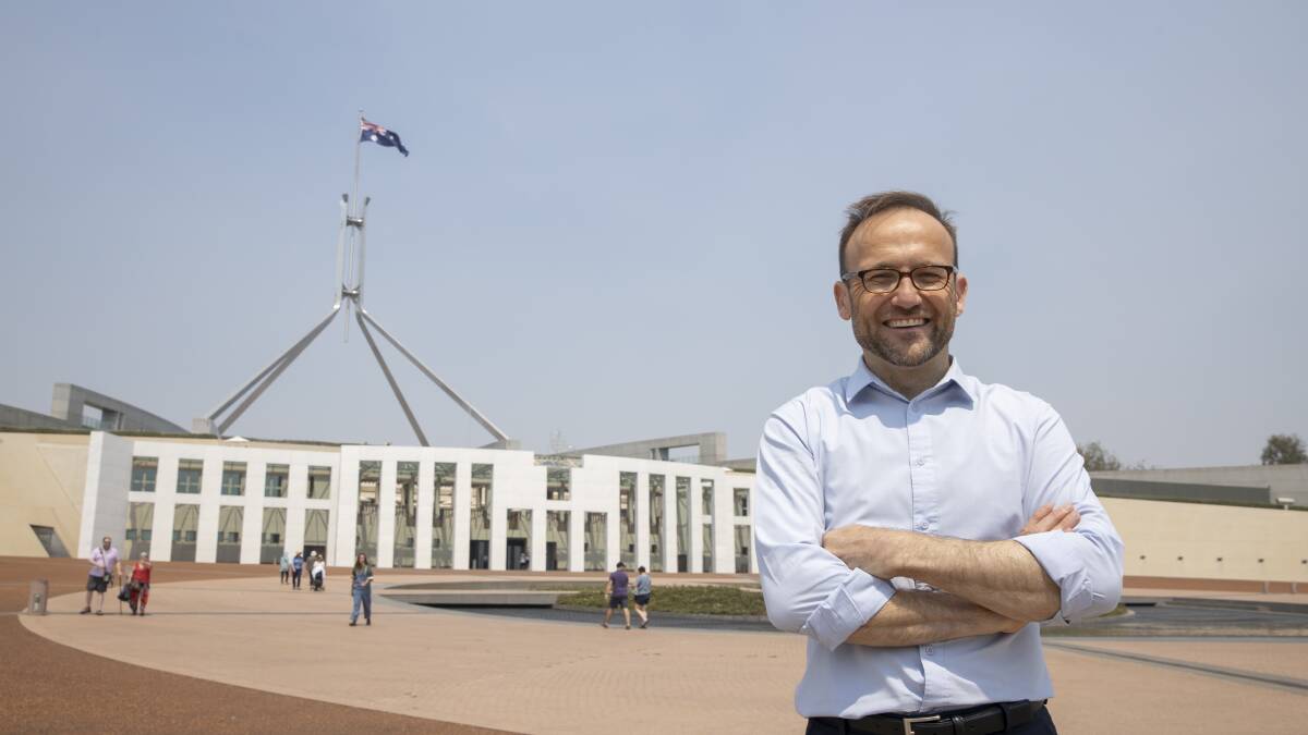 Adam Bandt outside Parliament House after becoming the leader of the Greens on Tuesday. Picture: Sitthixay Ditthavong