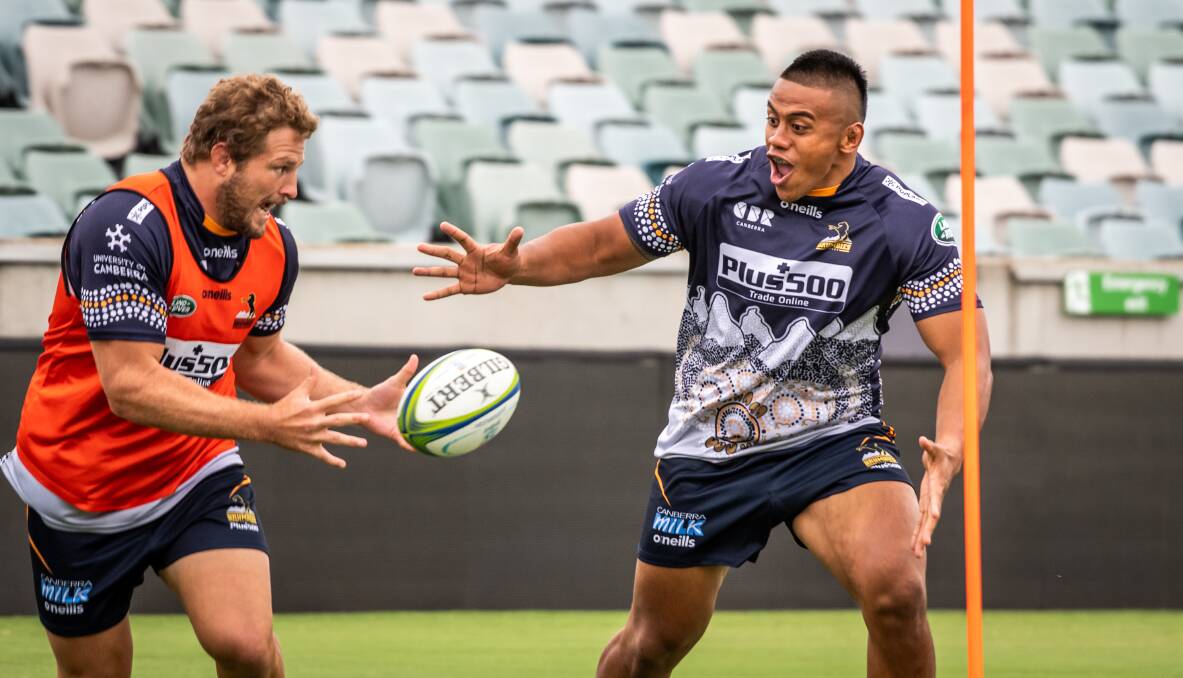 The Brumbies were all smiles on Thursday despite more off-field drama. Picture: Karleen Minney