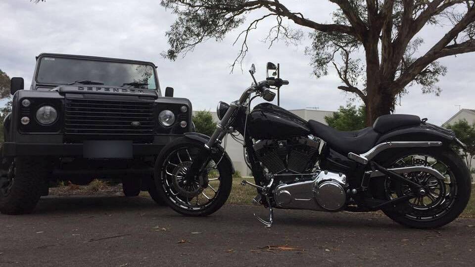 A Land Rover Defender and a motorbike, pictured on Aaron Alexander's Facebook page. Police allege he spent Gungahlin United money on the car's registration. Picture: Facebook