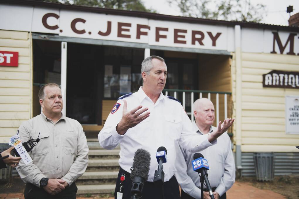 ACT RFS chief officer, Joe Murphy, speaks to press about the Orroral Valley bushfire threat on Friday. Picture: Dion Georgopoulos