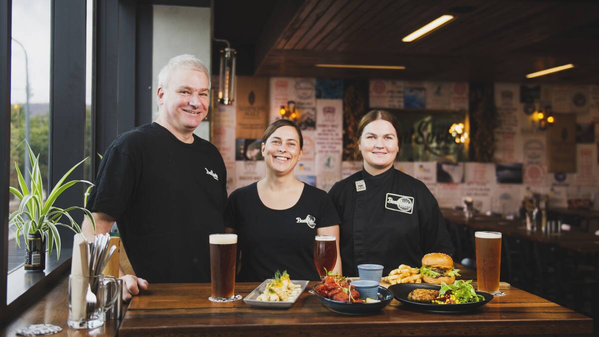 Owners (and brewers) Richard Watkins and Tracy Margrain with head chef Erin Moore. Picture: Dion Georgopoulos