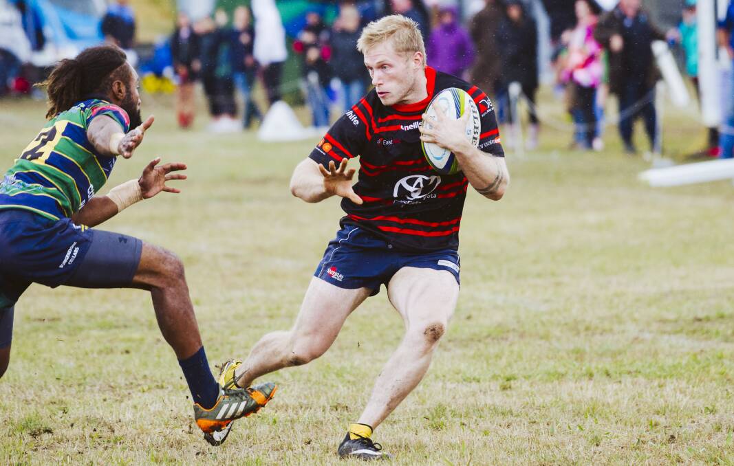 Teams came from far and wide to suit up for the Bushfire Sevens with the Gungahlin Eagles going head to head with the Bungendore Mudchooks. Picture: Jamila Toderas