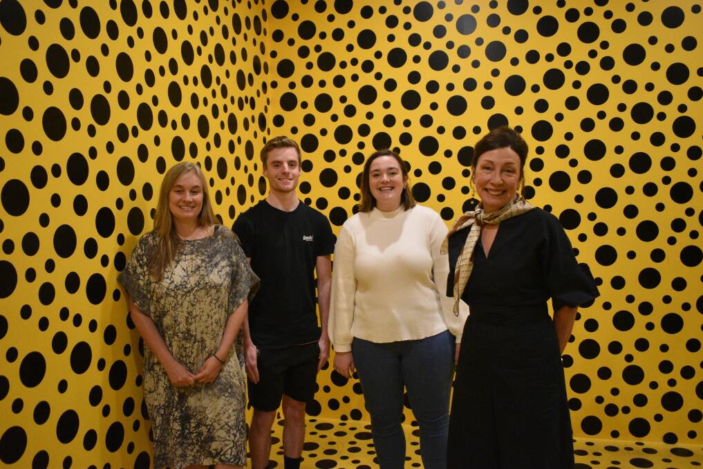 National Gallery assistant director curatorial and programs Natasha Bullock, University of Canberra arts and design students Stewart Weigan and Maddy George and UC acting executive dean faculty of arts and design Dr Tracy Ireland.