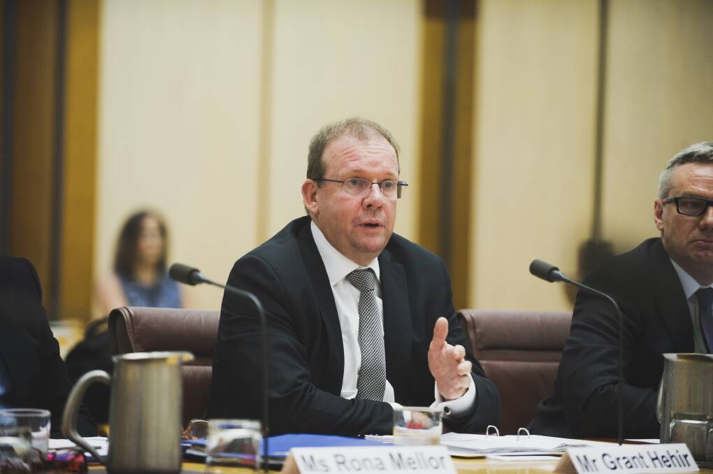 Auditor-General Grant Hehir speaks at a hearing on the sports rorts inquiry. Picture: Dion Georgopoulos