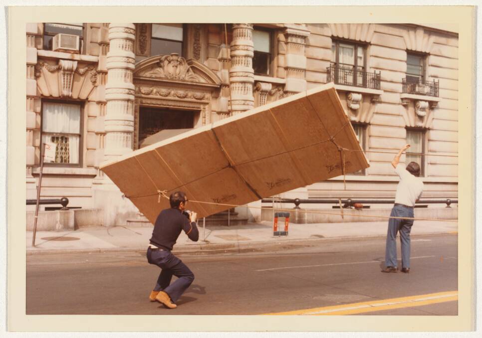 Blue Poles is removed from Ben Heller's New York apartment in a packing crate after its sale to the Australian Government in 1973. Picture: National Gallery of Australia