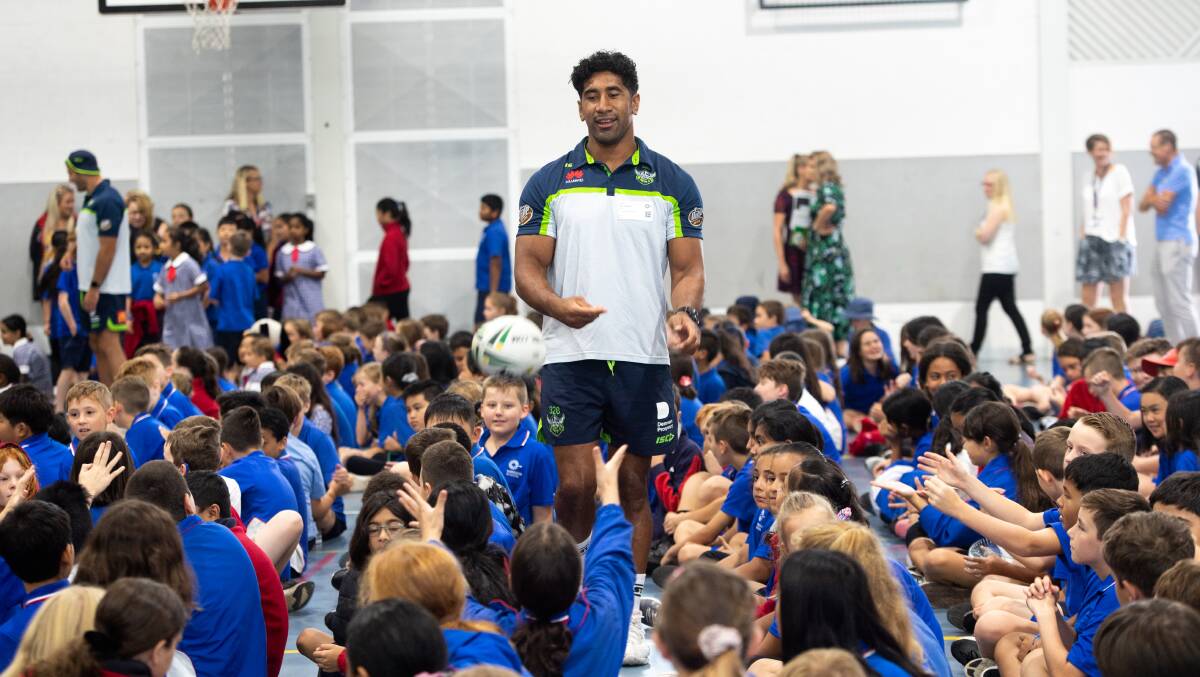 The Raiders spent Monday at schools in Canberra as part of their annual community blitz. Picture: Karleen Minney