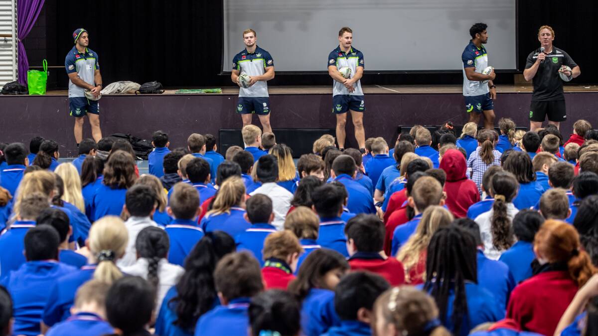 the Canberra Raiders spend Monday morning across schools in Canberra as part of their annual Canberra Raiders Community Blitz. PIcture: Karleen Minney, THE CANBERRA TIMES, ACM.