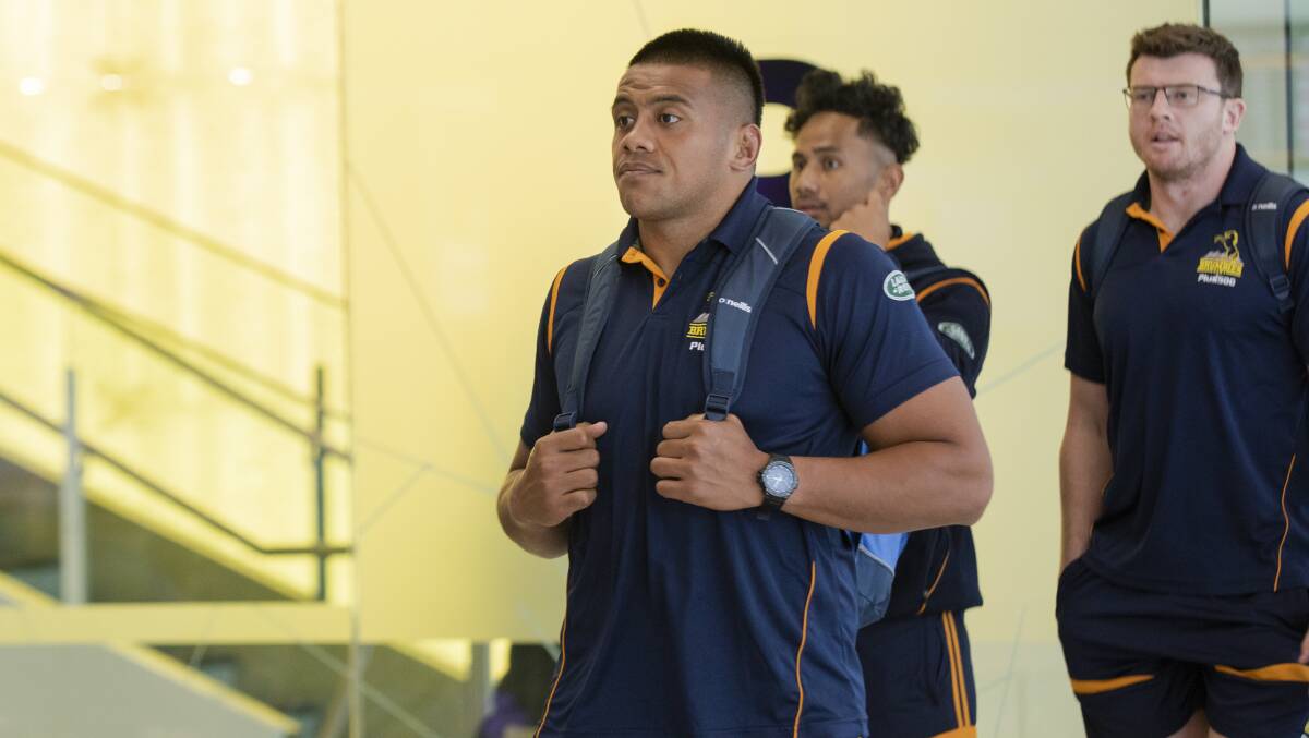 Allan Alaalatoa arrives back at Canberra Airport on Sunday. Picture: Jamila Toderas
