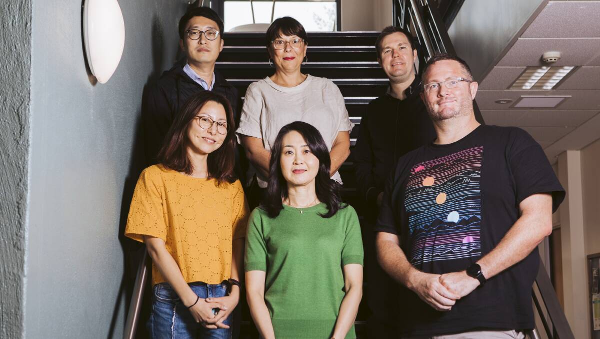 UC researchers (back) Yoonmo Sang, Caroline Fisher, Mike Jensen, (front) Jee Lee, Sora Park, and Glen Fuller, are among the first in the world to get access to Facebook data after the Cambridge Analytics scandal. Picture: Jamila Toderas