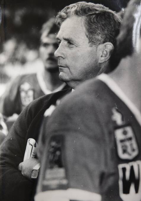 Don Furner snr with his team after losing the 1987 grand final against Manly. Picture: Canberra Times archives
