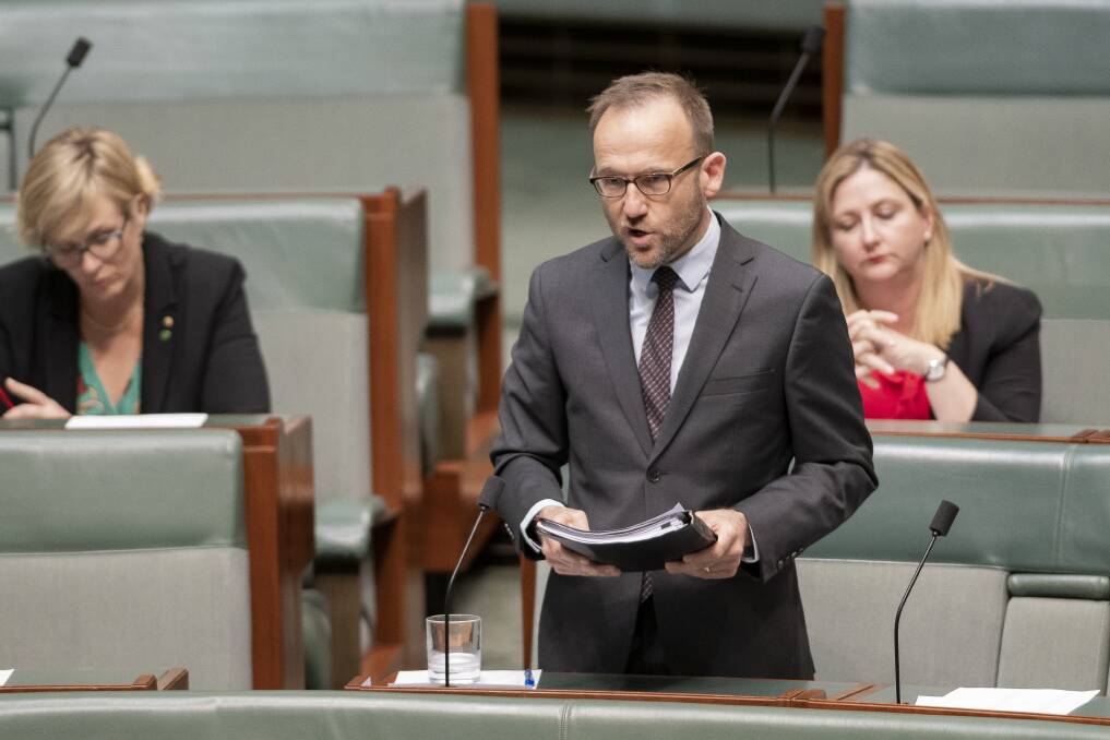 The political jargon awards could equally be applied to Australian politics. Greens leader Adam Bandt during Question Time. Picture: Sitthixay Ditthavong 
