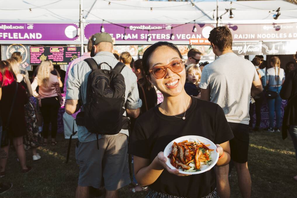Thi Pham, of the Pham Sisters Vegan, at the Canberra Night Noodle Markets on Friday night. Picture: Jamila Toderas