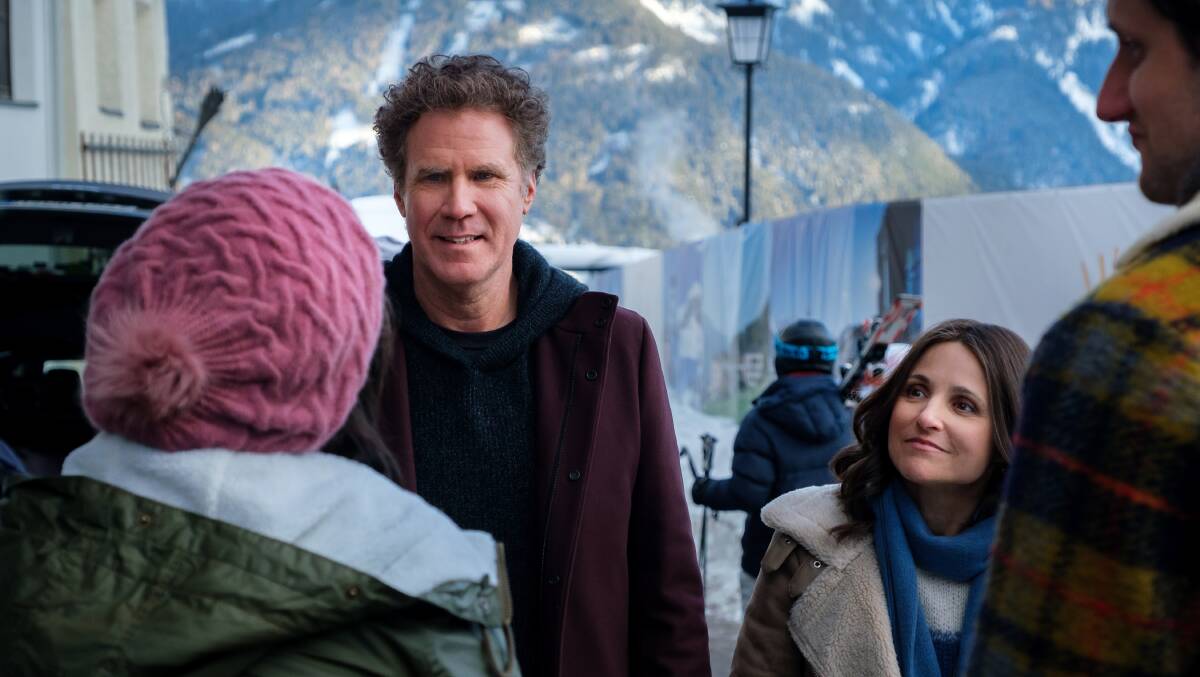 Will Ferrell, left rear, and Julia Louis-Dreyfus in Downhill. Picture: Jaap Buitendijk. 2020 Twentieth Century Fox Film Corporation