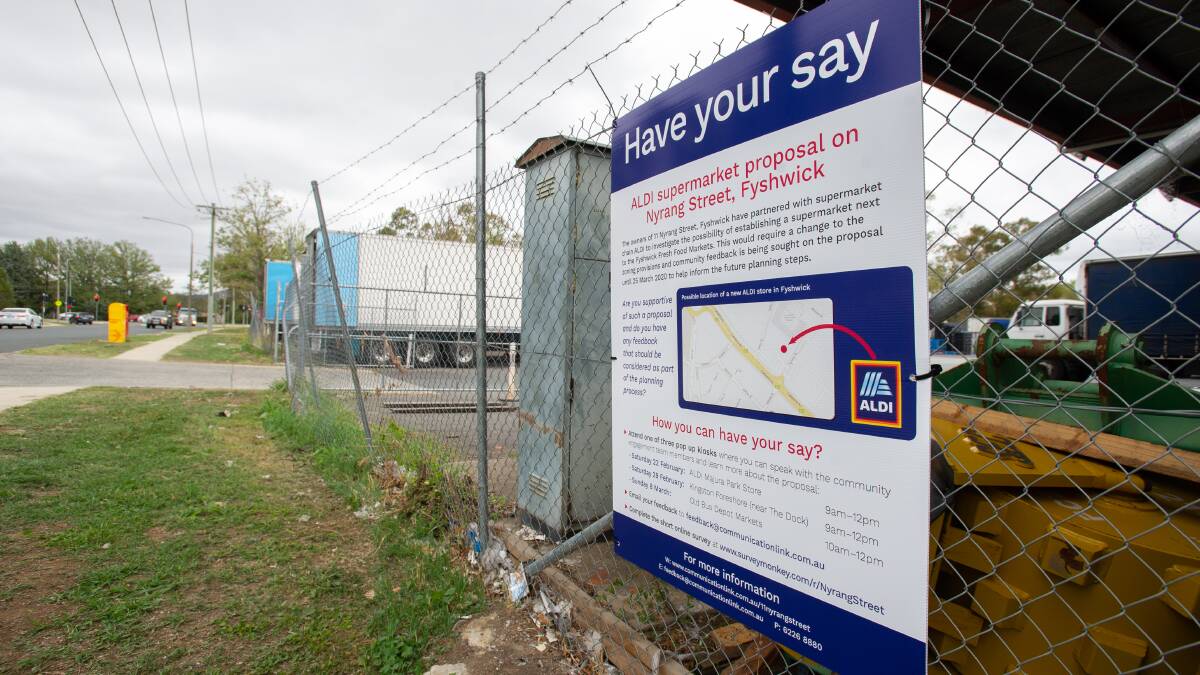 Have your say poster for Aldi supermarket to open in Fyshwick. Picture: Elesa Kurtz.