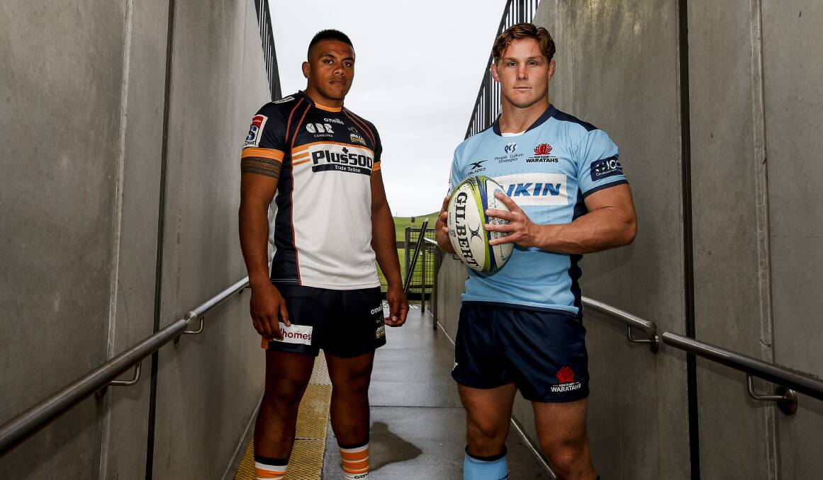 Allan Alaalatoa (Brumbies) and Michael Hooper (Waratahs) join forces this week. Picture: Anna Warr
