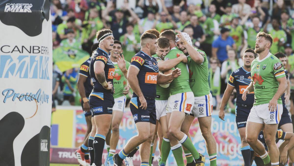 The Raiders beat the Titans in round one in Canberra. Picture: Dion Georgopoulos