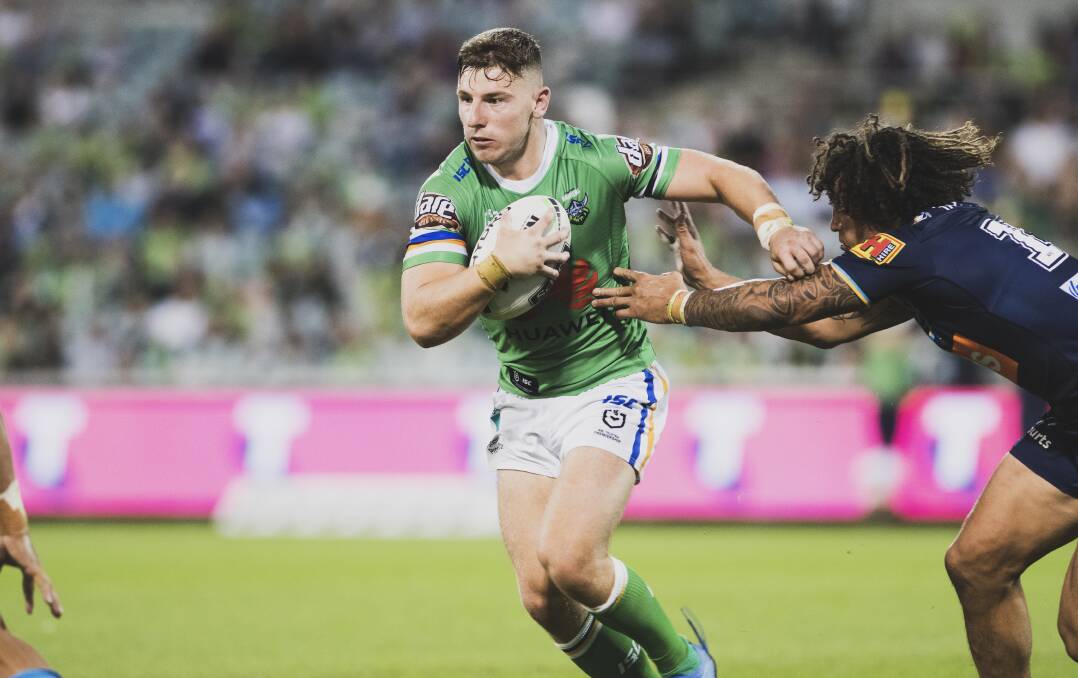 Raiders recruit George Williams was happy to get his debut out of the way. Picture: Dion Georgopoulos