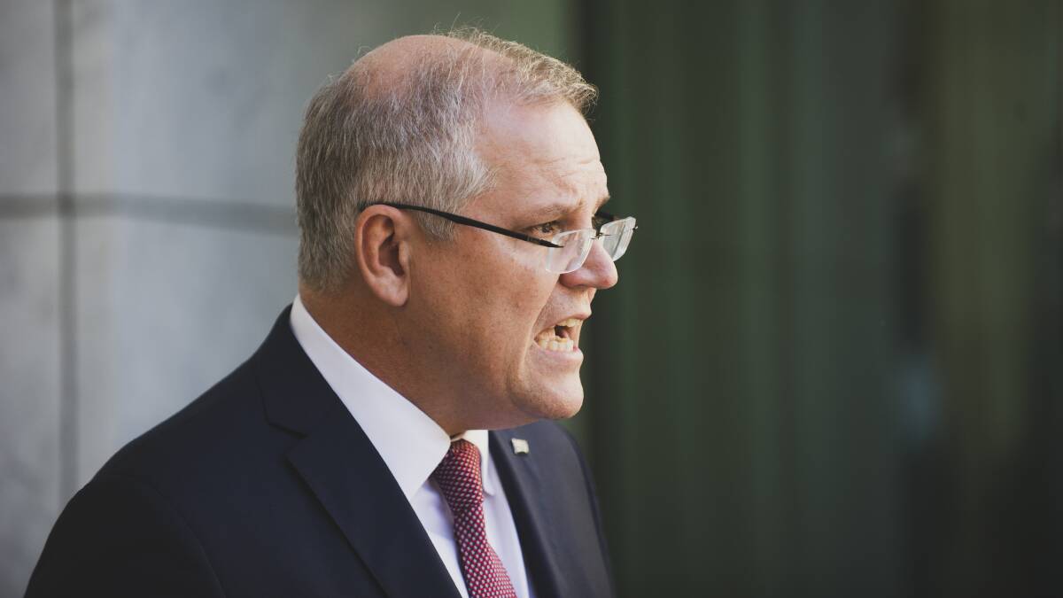 Prime Minister Scott Morrison speaks at a press conference. Picture: Dion Georgopoulos