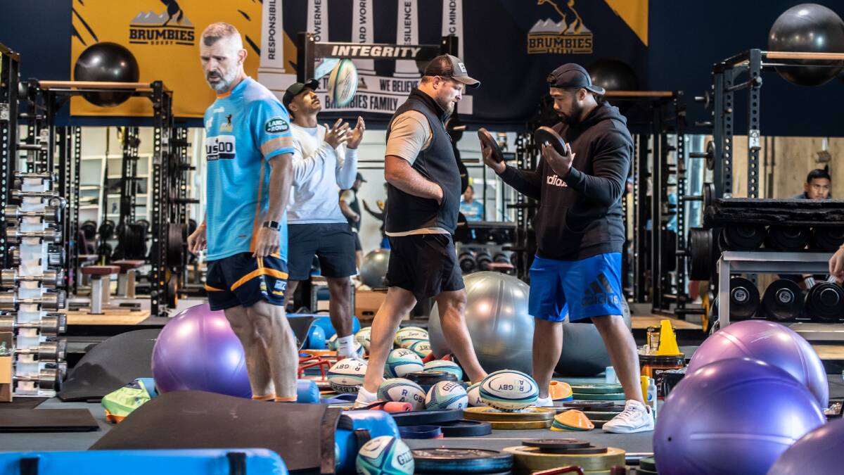 Brumbies players raided the gym at their club headquarters as they prepare to train in isolation. Picture: Karleen Minney