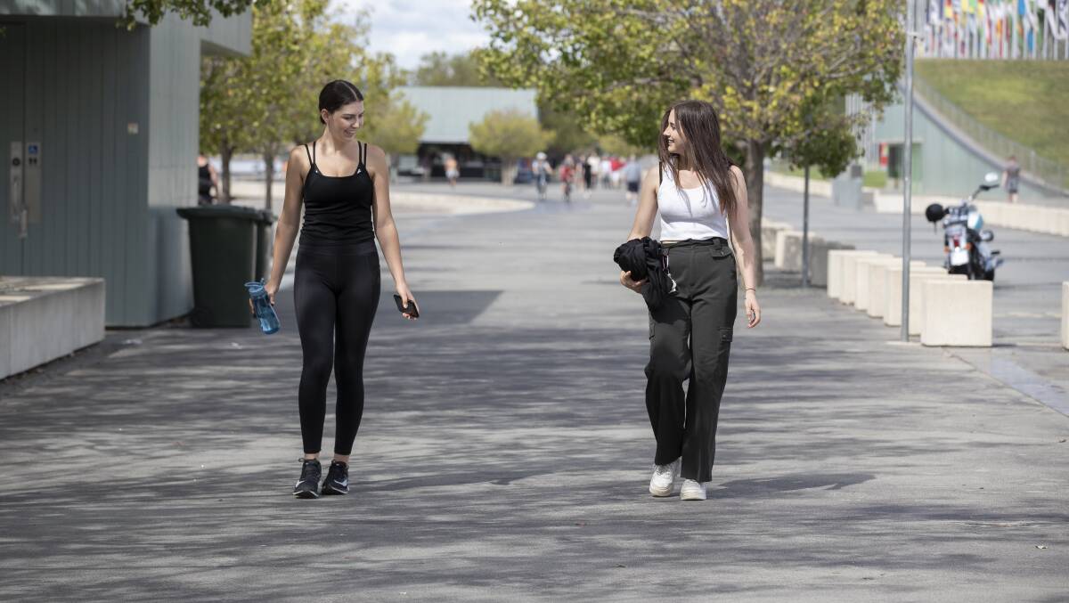Rose Corcoran and Rosie Flannery getting some exercise at Queen Elizabeth Terrace. Picture: Sitthixay Ditthavong
