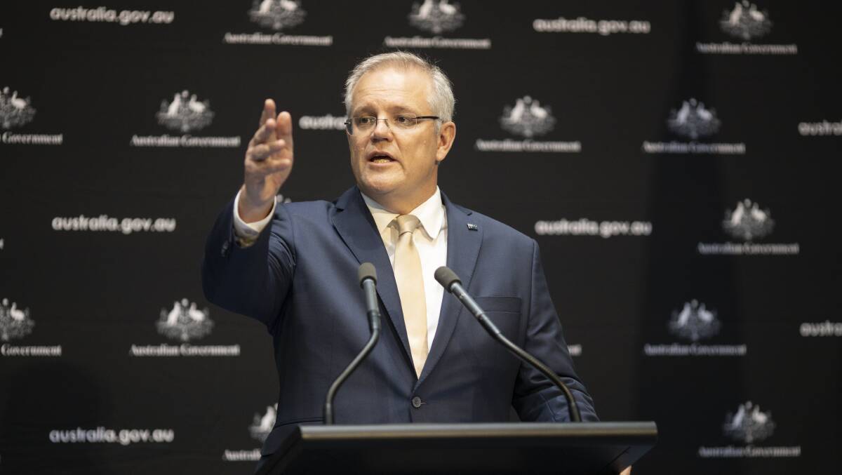 Prime Minister Scott Morrison announces new measures to manage the COVID-19 pandemic. Picture: Sitthixay Ditthavong