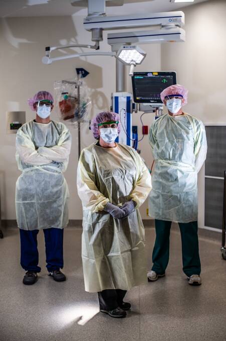 Canberra Hospital staff David Wright, Angela Abigail and James Falconer. Picture: Karleen Minney