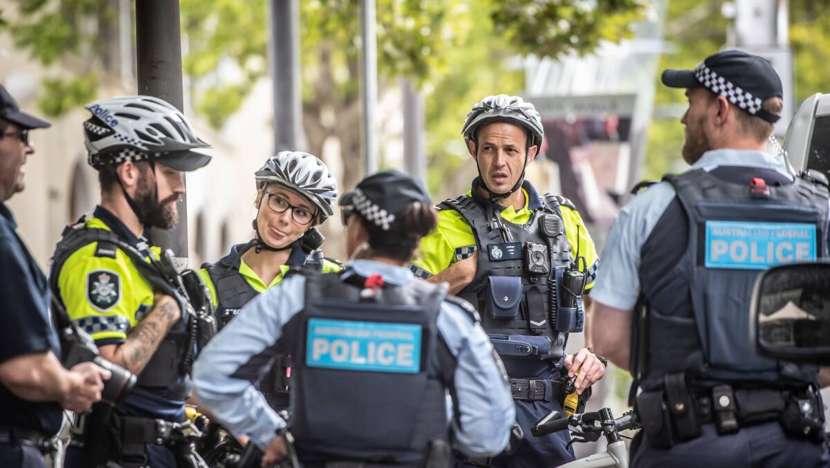 ACT police officers on patrol in Canberra city. Picture: Karleen Minney.