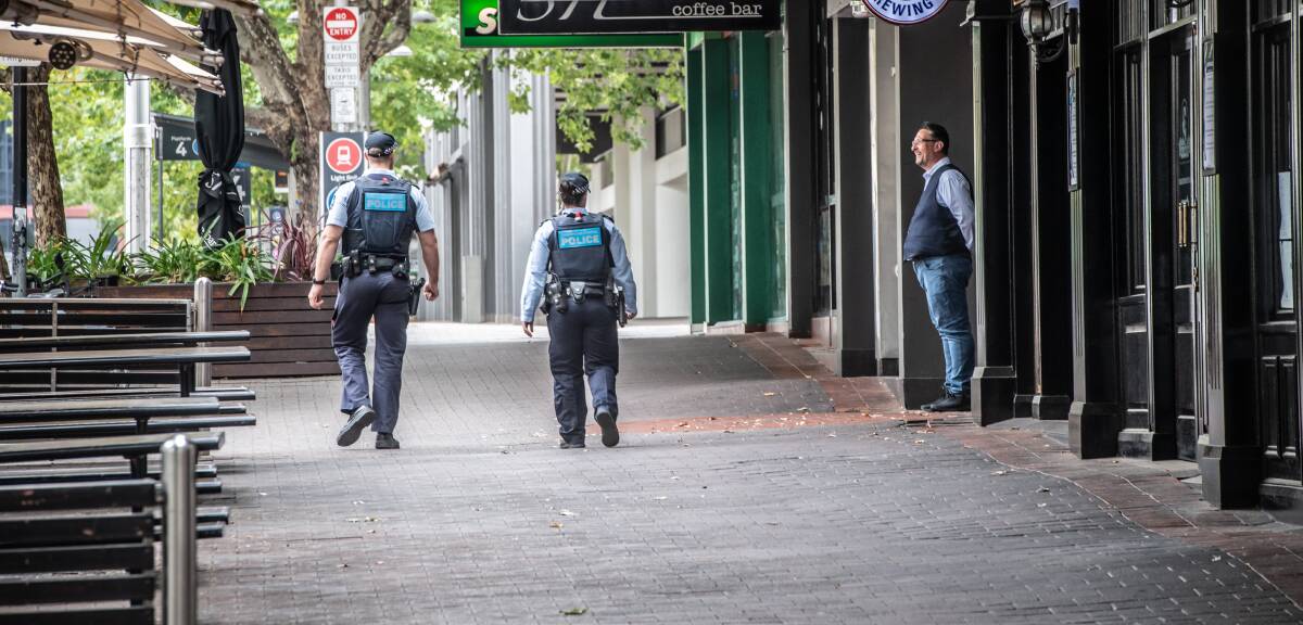 ACT policing officers on patrol in Canberra city. Picture: Karleen Minney.