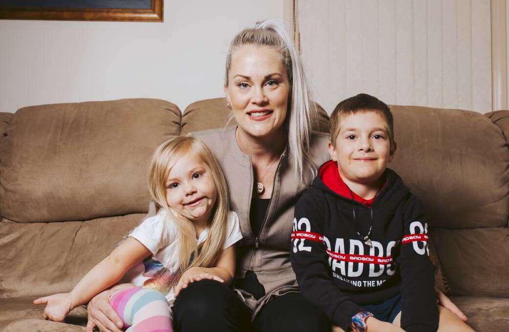 Healthcare worker Jacqui Shipton, with her children Maddison 3, and Cooper 7. Picture: Jamila Toderas