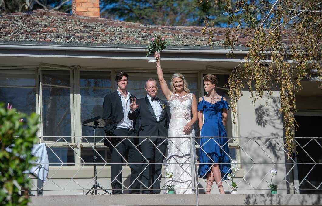 Dimity's children Lachlan Byrne, 15, and Chloe Douglas-Byrne, 13, were allowed to join her and Doug on the balcony after the ceremony concluded. Picture: Karleen Minney.