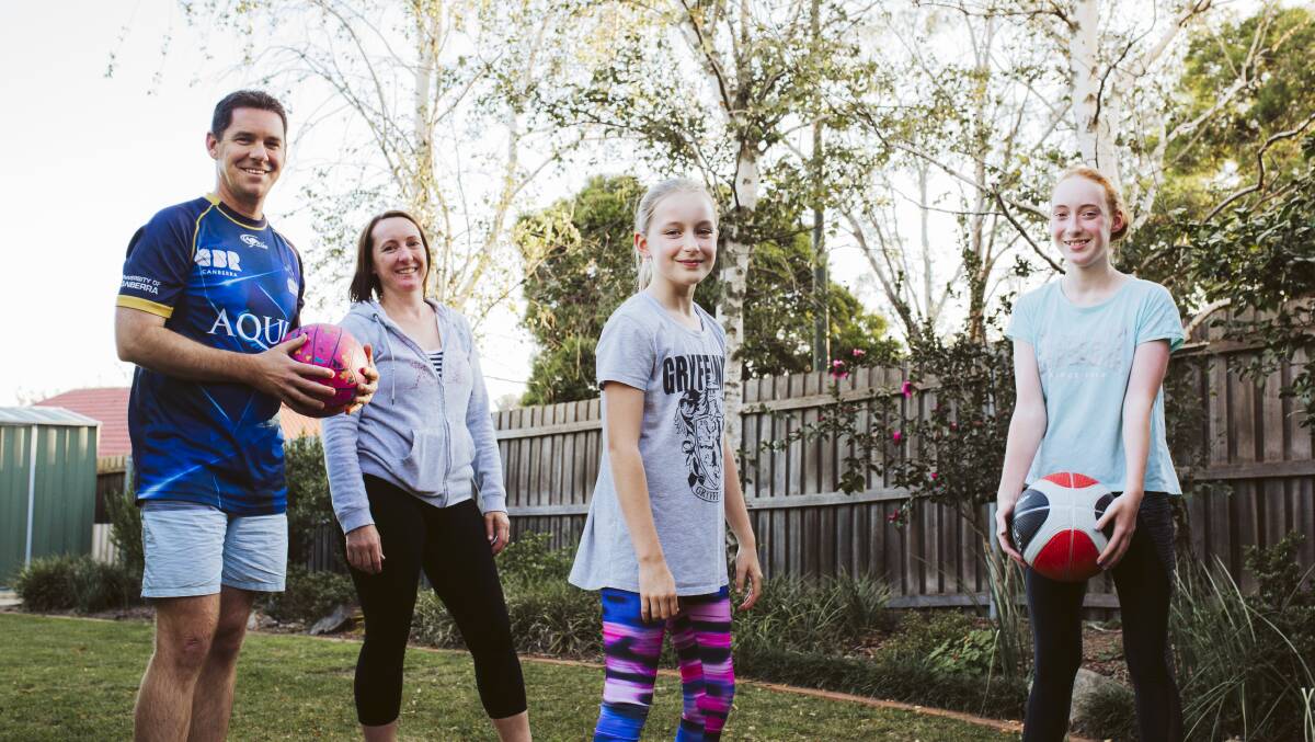 New research shows the importance of exercising as a family, like Michael and Tamara Kendall, with their children Lana, 10, and Emily, 13. Picture: Jamila Toderas