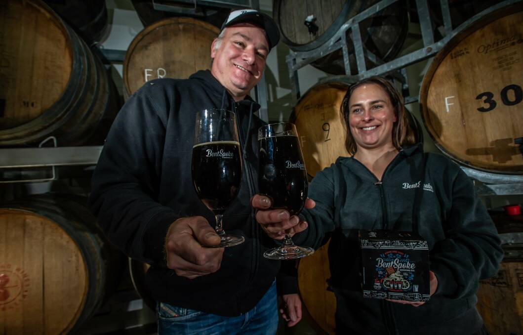 BentSpoke Brewing's Richard Watkins and Tracy Margrain sample their new beer. Picture: Karleen Minney