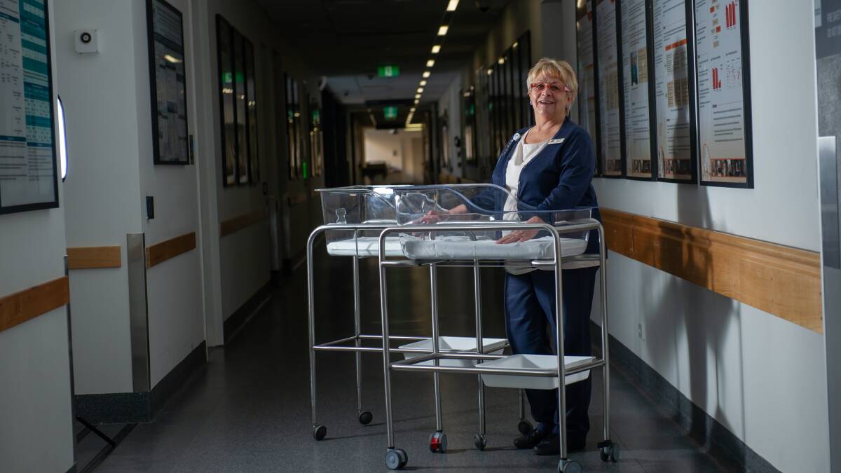 Midwife Wendy Elliott, 71, at the Canberra Hospital. Picture: Karleen Minney