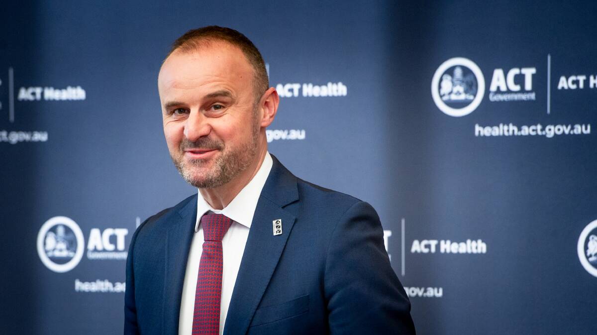 Chief Minister Andrew Barr provides an update on COVID-19 in the ACT. Picture: Elesa Kurtz