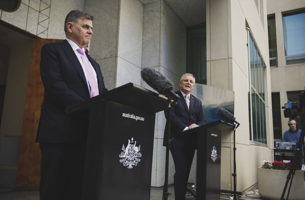 Former chief medical officer Brendan Murphy and Prime Minister Scott Morrison. Picture: Dion Georgopoulos