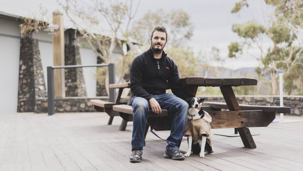 Jindabyne resident James Clark and his dog Cenna. Picture: Dion Georgopoulos
