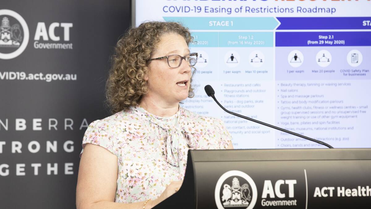 ACT Chief Health Officer Dr Kerryn Coleman details stage 2 of the territory's recovery plan to ease COVID-19 restrictions. Picture: Sitthixay Ditthavong