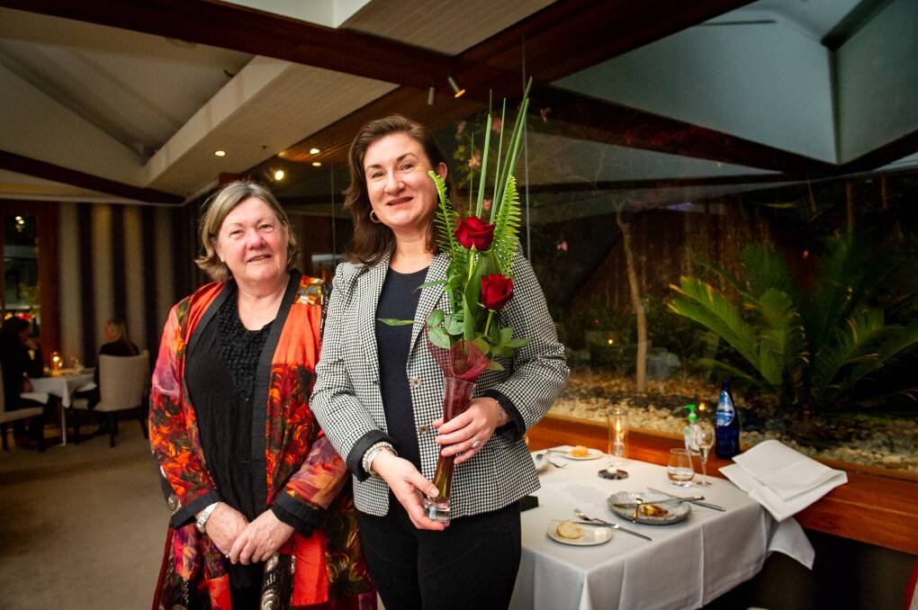 Patricia Bozin (right) with her friend, Robina Jaffray, at her surprise dinner at Courgette on Thursday night. Picture: Elesa Kurtz 